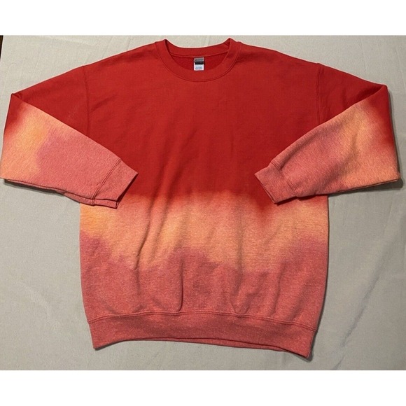 Gildan Other - Dip Dye Crewneck Sweatshirt Mens Large Red Orange Ombre Gildan